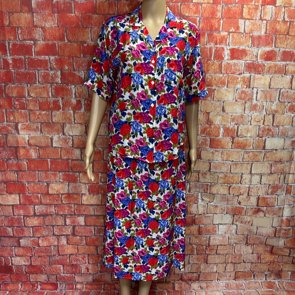Emily Daniell Vintage Floral Silk Skirt Set